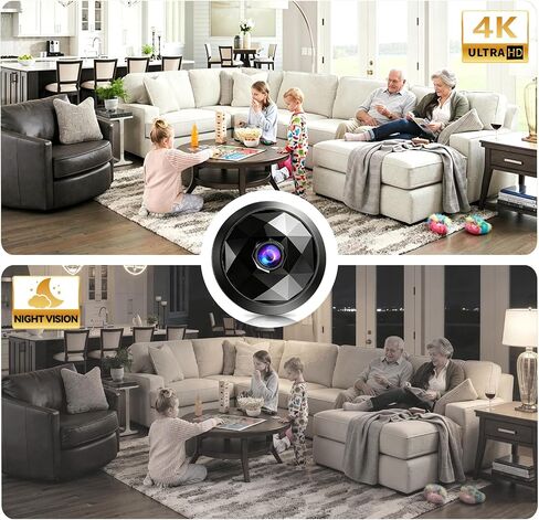 4K Indoor Hidden Camera, WiFi Mini Cam Night Vision Motion Alerts (Black) in Kuwait