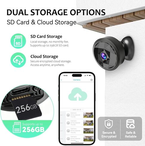 4K Indoor Hidden Camera, WiFi Mini Cam Night Vision Motion Alerts (Black) in Kuwait