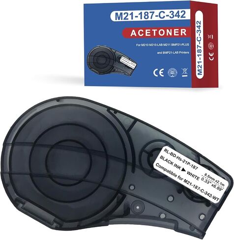M21-187-C-342 for Heat Shrink Tubing for Control and Electrical Panels, Wire Harness, Black on White-for M210, M210-LAB, M211, BMP21-PLUS and BMP21-LAB Printers, .335" W 7' L in Kuwait