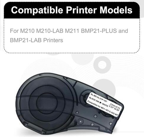 M21-187-C-342 for Heat Shrink Tubing for Control and Electrical Panels, Wire Harness, Black on White-for M210, M210-LAB, M211, BMP21-PLUS and BMP21-LAB Printers, .335" W 7' L in Kuwait