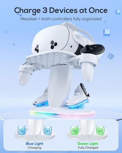 YUANHOT VR Gaming Accessories Bundle, Controller Extension Grips + 3-in-1 RGB Fast Charging Dock Station in Kuwait