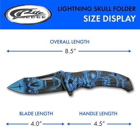 SZCO Supplies 8.5" Haunted Skull Liner Lock EDC Folding Knife With Pocket Clip, Blue (300577-BL) in Saudi Arabia