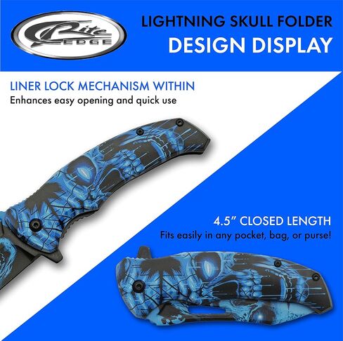 SZCO Supplies 8.5" Haunted Skull Liner Lock EDC Folding Knife With Pocket Clip, Blue (300577-BL) in Saudi Arabia