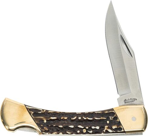 Uncle Henry Next Gen Staglon LB8CP Bear Paw 8.7in Folding Knife with 3.7in Stainless Steel Clip-Point Blade, Brass Bolsters, and a Staglon Handle for Hunting, Camping, EDC, and Outdoors in Kuwait