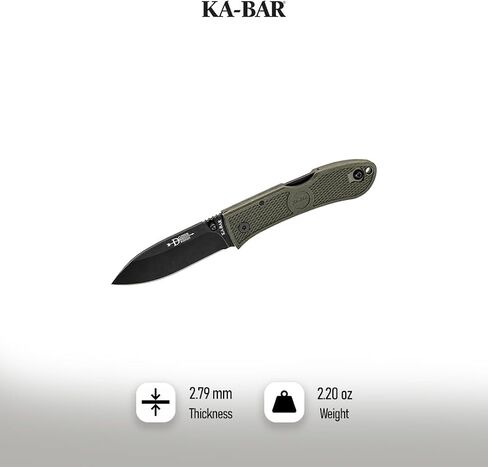 سكين جيب KA-BAR Dozier 3 بوصات نقطة إسقاط D2 شفرة من الفولاذ المقاوم للصدأ مقبض Zytel أوراق الشجر باللون الأخضر in Kuwait