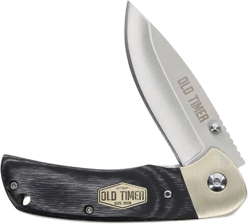 مجموعة هدايا سكين قابل للطي وساعة جيب من Old Timer - Schrade 1227062 - مقبض خشبي مصقول باللون الرمادي، شفرة من الفولاذ المقاوم للصدأ - تتضمن علبة هدايا لهواة الجمع - مجموعة جيب كلاسيكية للرجال in Kuwait