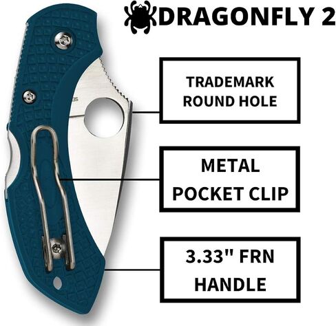 سكين جيب Spyderco Dragonfly 2 خفيف الوزن قابل للطي، PlainEdge in Kuwait