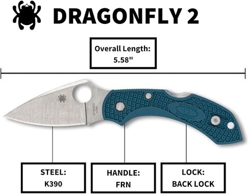 سكين جيب Spyderco Dragonfly 2 خفيف الوزن قابل للطي، PlainEdge in Kuwait