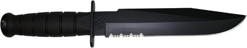 KA-BAR Fighter Fixed Blade Knife 8" Partially Serrated Drop Point 1095 Cro-Van Black Powder Coat Blade Kraton Handle Black in Saudi Arabia