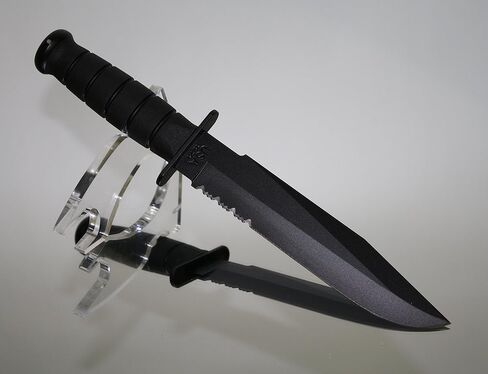 KA-BAR Fighter Fixed Blade Knife 8" Partially Serrated Drop Point 1095 Cro-Van Black Powder Coat Blade Kraton Handle Black in Saudi Arabia