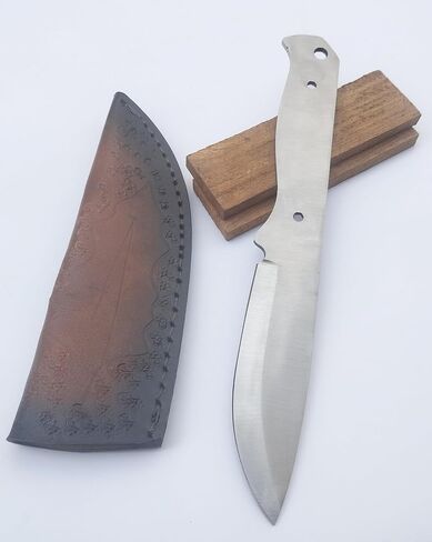 Hand Crafted 9" Stainless Steel Outdoor Hunter knife, Blank blade, DIY, Knife making tools, Camping, Survival, EDC, Best Gift, complete Knife Making Kit (Blade, wood Scale & Leather Sheath) in Saudi Arabia