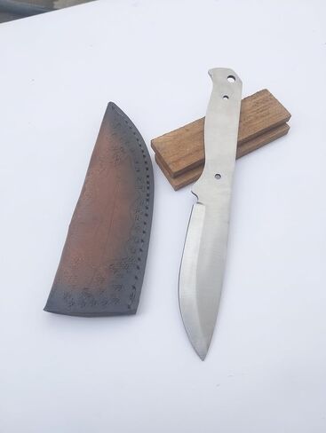 Hand Crafted 9" Stainless Steel Outdoor Hunter knife, Blank blade, DIY, Knife making tools, Camping, Survival, EDC, Best Gift, complete Knife Making Kit (Blade, wood Scale & Leather Sheath) in Saudi Arabia