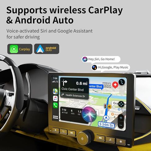 Haudio 10.1 Inch Single Din Car Stereo,Wireless Apple Carplay Android Auto,Android Car Stereo 2G+64G, Built-in GPS/Wi-Fi/Mirror Link, Includes Backup Camera in Saudi Arabia