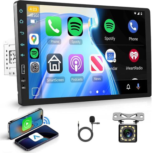 Single Din CarPlay & Android Auto Car Radio, 9-Inch Touch Screen Car Stereo with Bluetooth, Mirror Link, FM/AM Audio, GPS, USB,EQ,Backup Camera Input & SWC+MIC, Car Multimedia Player in Saudi Arabia