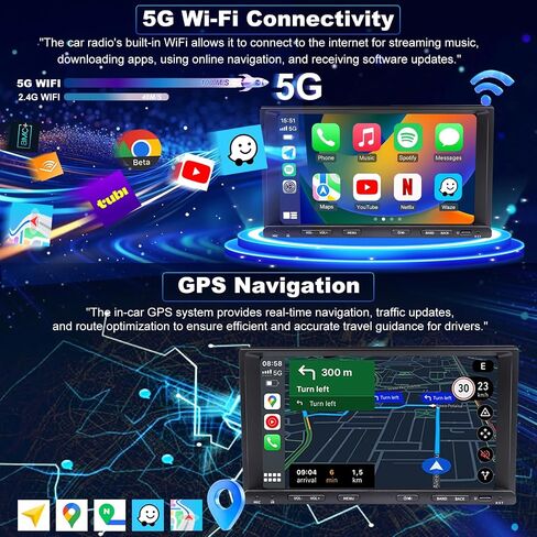 5GWifi ترقية راديو السيارة لتويوتا تاكوما 1995-2004، 4Runner 1998-2002، كامري 1992-2001، تندرا 2000-2002، سيينا T100 كورولا 7 بوصة تعمل باللمس ستيريو، CarPlay Android Auto Bluetooth GPS FM Camera in Kuwait