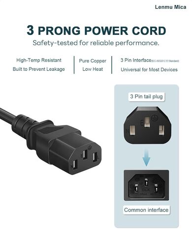 3 Prong TV Power Cord Compatible with Vizio Samsung Sony LG Toshiba Dynex Panasonic Viewsonic LCD TV Universal AC Power Cable Cord 3 Feet in Kuwait