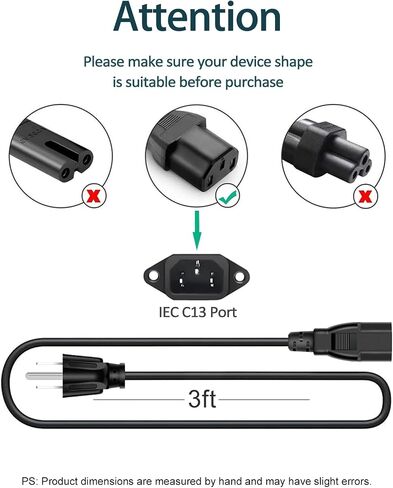3 Prong TV Power Cord Compatible with Vizio Samsung Sony LG Toshiba Dynex Panasonic Viewsonic LCD TV Universal AC Power Cable Cord 3 Feet in Kuwait