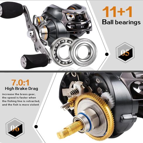 Sougayilang Baitcasting Fishing Reel, 11+1 Shielded Bearings, 18LB Carbon Fibre Drag, 7.0:1 Baitcsters,Magnetic Brake System Fishing Reel in Saudi Arabia