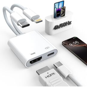 محول Apple USB-C وLightning إلى HDMI لأجهزة iPhone iPad إلى TV 4K@60 هرتز MFi معتمد Lightning/Type-C Digital AV HDMI محول 2.0 سلك متوافق مع iPhone 17 16 15 14 ipad Samsung، سويتش 2 في 2 in Kuwait