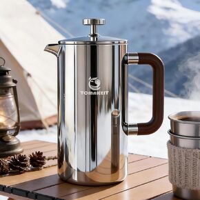 TOMAKEIT 1L/34 Oz French Press Coffee Maker,304 Stainless Steel Coffee Press,Durable & Easy Clean,Leak-Proof Design,Prensa Francesa Para Cafe for Home,Office,Camping (Silver-Upgrade) in Kuwait