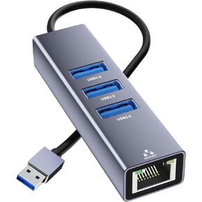 USB to Ethernet Adapter, 4 in 1 Gigabit LAN Network Adapter with 3 x Type-A3.0, USB Hub with Ethernet, RJ45 to Type-A Cable for Laptop, Compatible with Windows, Mac OS, Linux, Surface and More in Kuwait