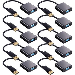 Yunsailing 10 Pack DisplayPort to VGA Adapters Gold Plated Compatible with Laptop, Monitor, PC, Projector (Black) in Saudi Arabia