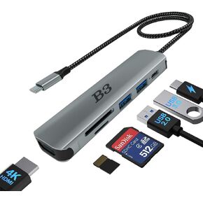 USB C Hub 6-in-1 Multi-Port Adapter with 4K@60Hz HDMI, 100W PD, 2 USB A Data Ports, and SD/TF Card Reader – Aluminum Type-C Hub for MacBook Air/Pro M1/M2, iPhone 17 Pro Max, Surface Go, XPS, iPad in Kuwait