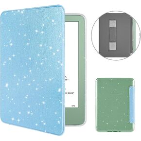 MOROCK Case for All-New 6" Kindle(11th Generation,2024/2022 Release,Model No. RS23CV/C2V2L3), Slim Glitter PU Leather and PC Clear Acrylic Back Cover with Hand Strap, Auto Sleep/Wake, Glitter White in Kuwait