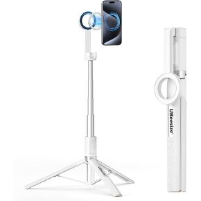 UBeesize Magnetic Tripod for iPhone with Remote, 64’’ Extendable Phone Stand for Video Recording/Vlogging, N52 Strong Holder for iPhone 12-15/Android, Portable Travel Selfie Stick Tripod(White) in Saudi Arabia