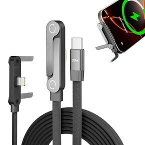 USB C to Lightning Cable with Built-in Phone Stand, MFi Certified 30W PD Fast Sideways iPhone Charger, 90 Degree Type C to Lightning Cable, 2 in 1 Invisible Holder Charger Cable for iPhone 14-5, iPad in Kuwait