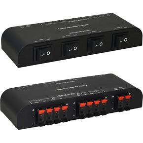61048 2 to 4 Way Speaker Switch, 1 in 2 Out to 1 in 4 Out Way Pair Stereo Speaker Selector W/Terminal Clamps Metal Non-Slip Box - Black (1 x 2 Way) in Kuwait