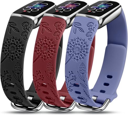 Minyee 3 حزم متوافقة مع Fitbit Luxe Bands للنساء، حزام معصم رياضي منقوش عليه زهور من السيليكون الناعم بديل لسوار ساعة Fitbit Luxe/Luxe Special Edition لتتبع اللياقة البدنية in Kuwait
