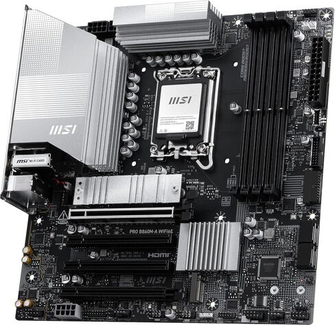 MSI PRO B860M-A WIFI6E Motherboard, mATX - Supports Intel Core Ultra Processors (Series 2), LGA 1851-12 DRPS, DDR5 Memory Boost (8800+ MT/s OC), PCIe 5.0 x16 & 4.0 x16, M.2 Gen5, Wi-Fi 7, 5G LAN in Saudi Arabia