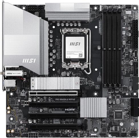 MSI PRO B860M-A WIFI6E Motherboard, mATX - Supports Intel Core Ultra Processors (Series 2), LGA 1851-12 DRPS, DDR5 Memory Boost (8800+ MT/s OC), PCIe 5.0 x16 & 4.0 x16, M.2 Gen5, Wi-Fi 7, 5G LAN in Saudi Arabia
