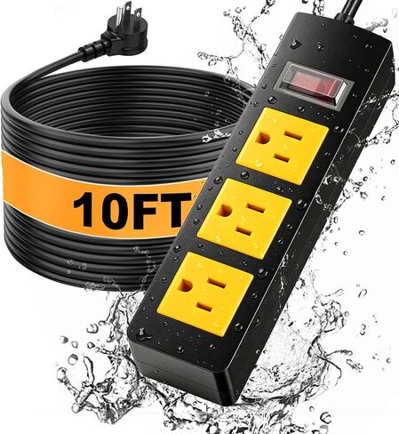 Waterproof Outdoor Power Strip with Extension Cord 6FT, Weatherproof Surge Protector, 3 Shockproof Outlets & Overload Safety Wall Mount Power Strip for Home/Outdoor Patio, Christmas Lights in Saudi Arabia