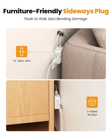 Flat Outlet Extender with 4AC Side Outlet,Multi Plug with 20W USB C in Saudi Arabia