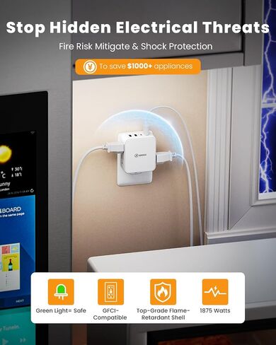 Flat Outlet Extender with 4AC Side Outlet,Multi Plug with 20W USB C in Saudi Arabia