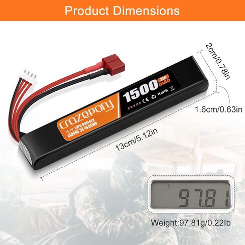 11.1V Airsoft Battery 3S LiPo 1500mAh with T-Plug for Airsoft Model Rifle in Kuwait