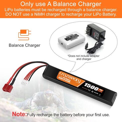 11.1V Airsoft Battery 3S LiPo 1500mAh with T-Plug for Airsoft Model Rifle in Kuwait