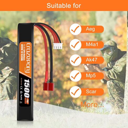 11.1V Airsoft Battery 3S LiPo 1500mAh with T-Plug for Airsoft Model Rifle in Kuwait