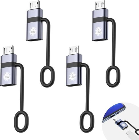 USB C to Micro USB Adapter, 4 Packs, Supports 18W Fast Charging and Data Transfer, Suitable for USB C Socket to Micro Plug Adapter, not Suitable for Headphones, Gray in Kuwait
