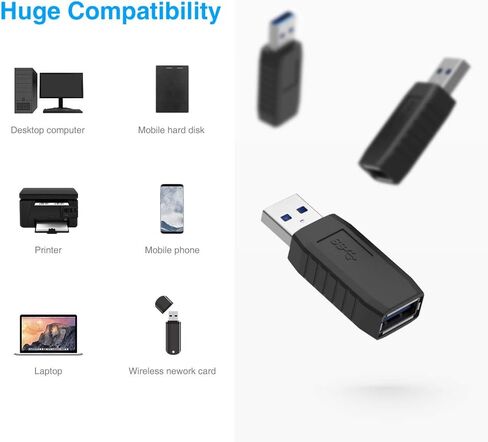 ELUTENG USB مقرنة ذكر إلى أنثى 4 حزم USB 3.0 نوع A محول Superspeed 5Gbps USB منفذ تمديد موصل جسر متوافق مع الكمبيوتر المحمول طابعة القرص الصلب الكاميرا in Kuwait