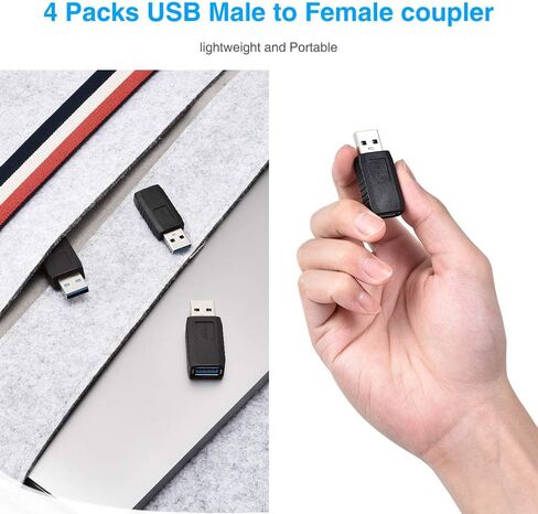 ELUTENG USB مقرنة ذكر إلى أنثى 4 حزم USB 3.0 نوع A محول Superspeed 5Gbps USB منفذ تمديد موصل جسر متوافق مع الكمبيوتر المحمول طابعة القرص الصلب الكاميرا in Kuwait