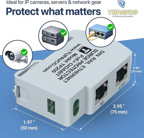 DIN Rail Ethernet Surge Protector (5 Pack) Gigabit - Compatible with PoE++ - Tupavco TP209x5 in Saudi Arabia
