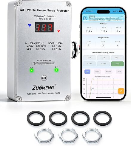 WiFi Whole House Surge Protector - 100 KA/Phase, 2450 Joules (Total), Real-Time WiFi Monitoring, Instant Surge Alerts & Historical Surge Tracking, Type 2 SPD for 120/240V Panels in Saudi Arabia