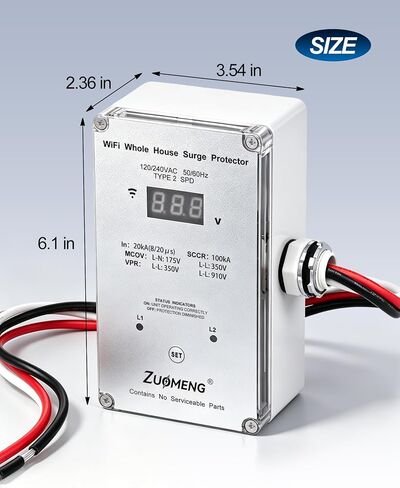 WiFi Whole House Surge Protector - 100 KA/Phase, 2450 Joules (Total), Real-Time WiFi Monitoring, Instant Surge Alerts & Historical Surge Tracking, Type 2 SPD for 120/240V Panels in Saudi Arabia