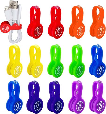 Cable Cord Organizer Magnetic Cord Organizers Twist Ties Magnet Clips Cord Wrap Keeper For Charging Cord Headphone Cord Holder Silicone Cable Strap Appliance Fridge Bookmark Whiteboard Keychain 14PACK in Kuwait