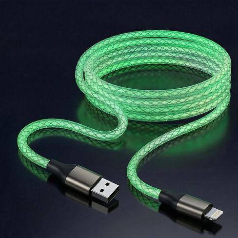 كابل إضاءة LED، سلك شاحن iPhone مضيء معتمد من MFi USB A إلى سلك شاحن iPhone مع ضوء LED متدرج ملون، سلك مزامنة بيانات شحن سريع لهاتف iPhone 14/13/12More (متعدد الألوان، 6FT) in Kuwait