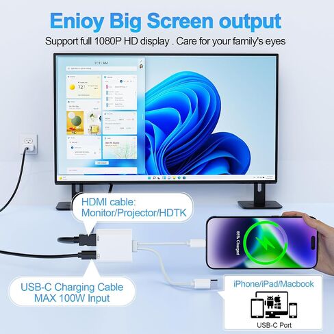 محول Apple USB-C وLightning إلى HDMI لأجهزة iPhone iPad إلى TV 4K@60 هرتز MFi معتمد Lightning/Type-C Digital AV HDMI محول 2.0 سلك متوافق مع iPhone 17 16 15 14 ipad Samsung، سويتش 2 في 2 in Kuwait