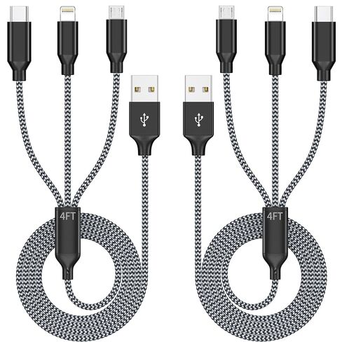 Short 3 in 1 Multi Charging Cable 2ft 2Pack,MFi Certified fast charger cord in Kuwait
